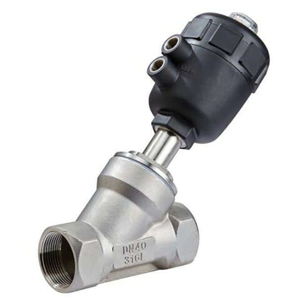 Threaded corner seat valve with plastic head